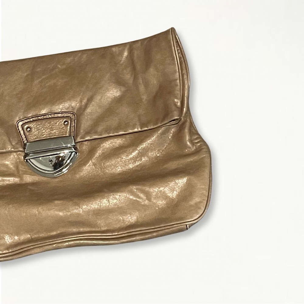 Vintage 90s Y2K Cynthia Rowley Tan Leather Slouchy Oversized Clutch - Picture 3 of 16